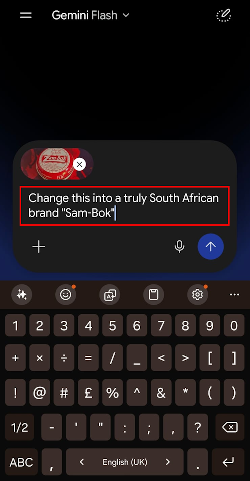 Google Gemini add prompt Google Gemini prompt input with editing instructions
